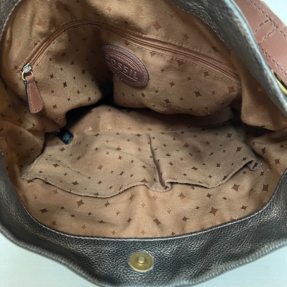 Fossil Explorer Metallic Leather Hobo ZB5503 Gunmetal/Brown - Picture 9 of 12